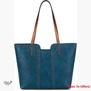 Faux Leather Tote Bag with Top Handles and Zipper Closure